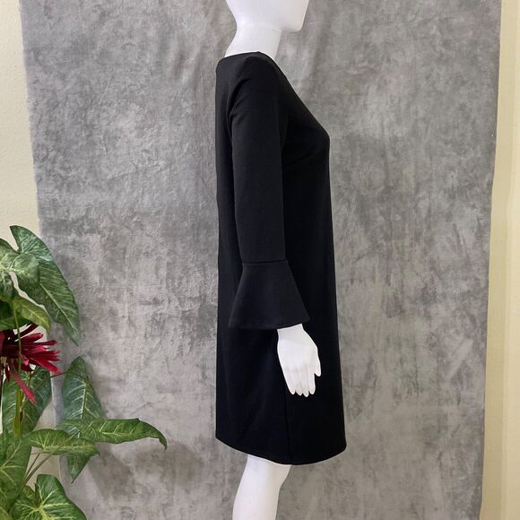 Gap Black Ponte Knit Little Black shift Dress size small tulip bell sleeves - Picture 2 of 12